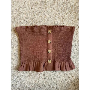 LA Hearts Tube Top Brown Button Size M Y2K